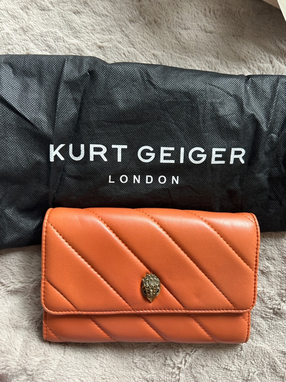 Kurt Geiger Orange Quilted Leather Compact Wallet with Gold Emblem